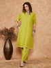 InWeave Women's Pear Green Solid Lace Work Kimono Sleeve Kurta Set - Distacart