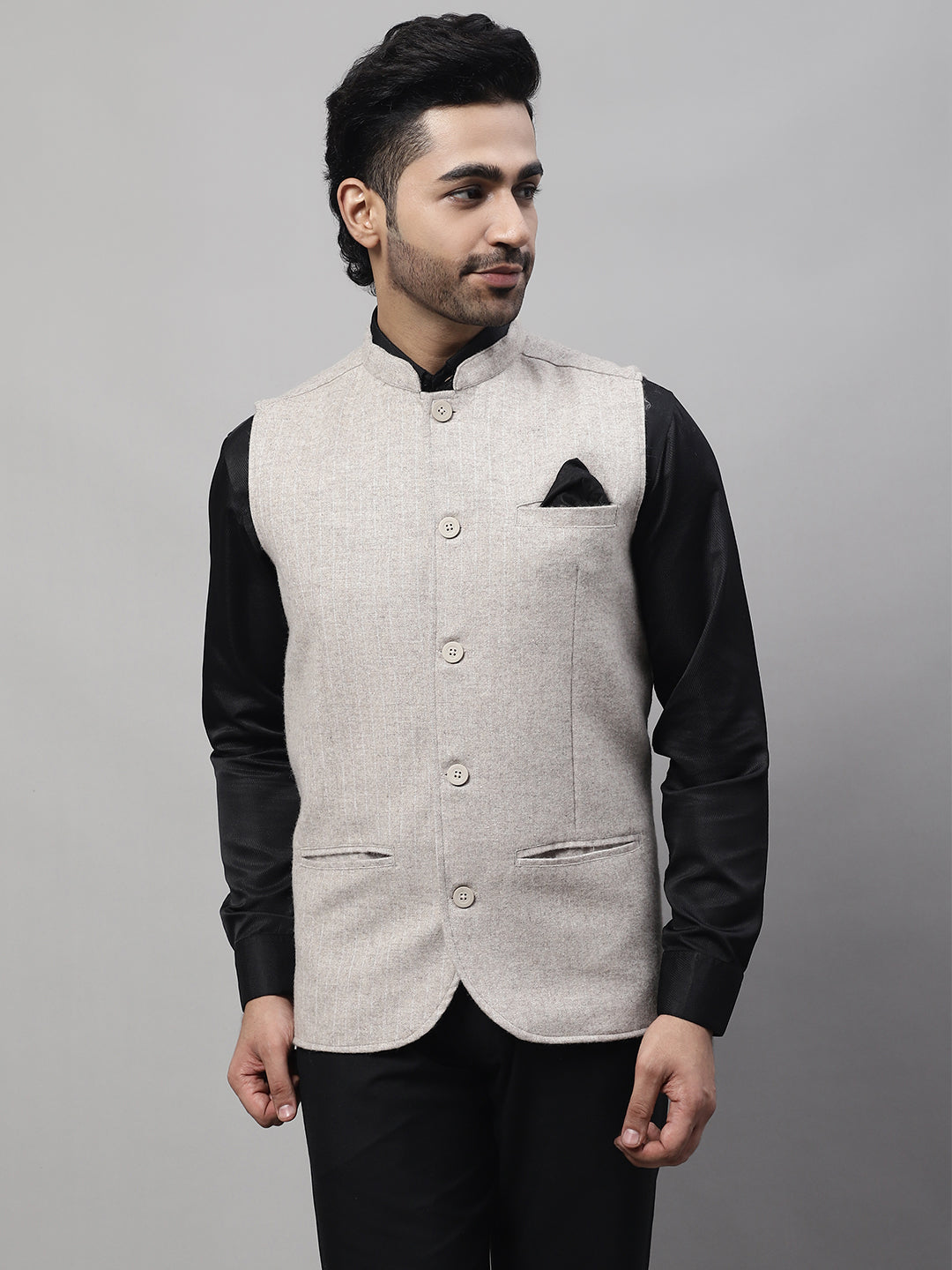 Even Apparels Men's Beige Pure Wool Nehru Jacket - Distacart