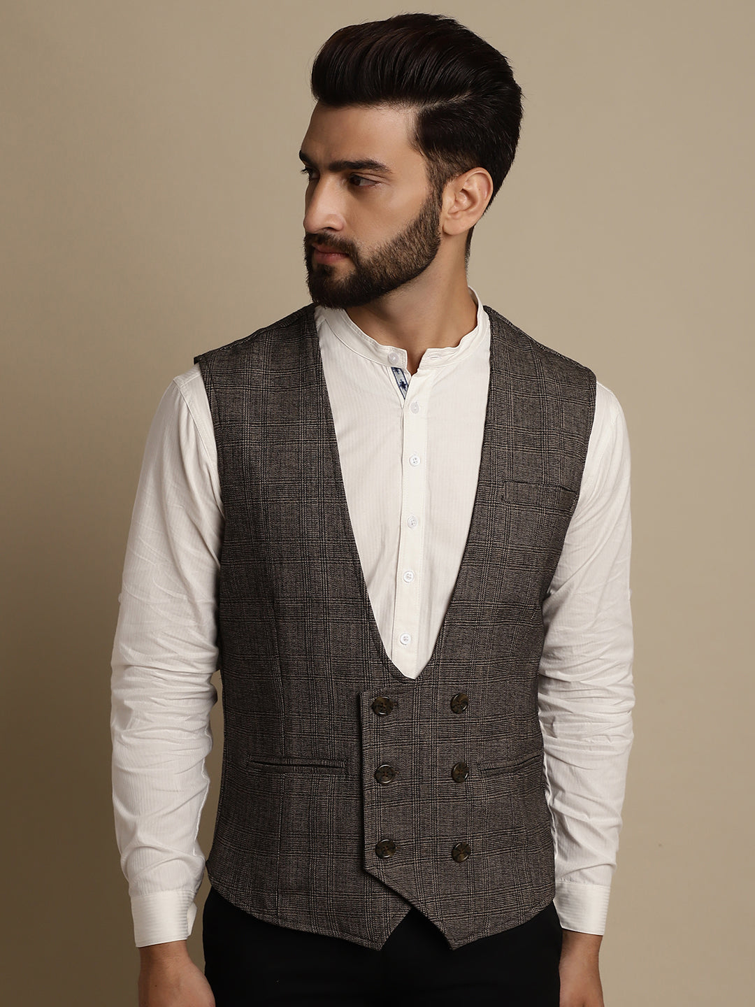 Even Apparels Men's Brown Double Breast Waistcoat - Distacart