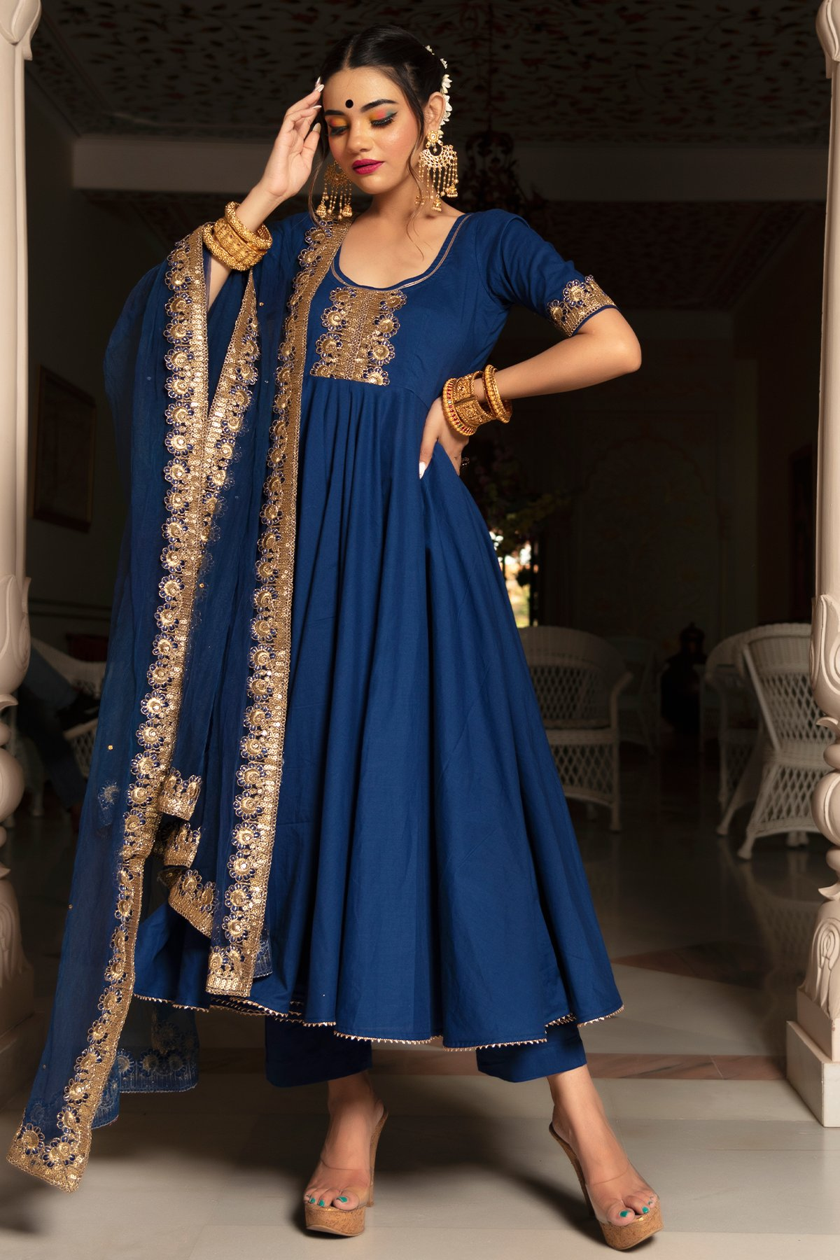 Pomcha Jaipur Minakari Blue Anarkali Set - Distacart