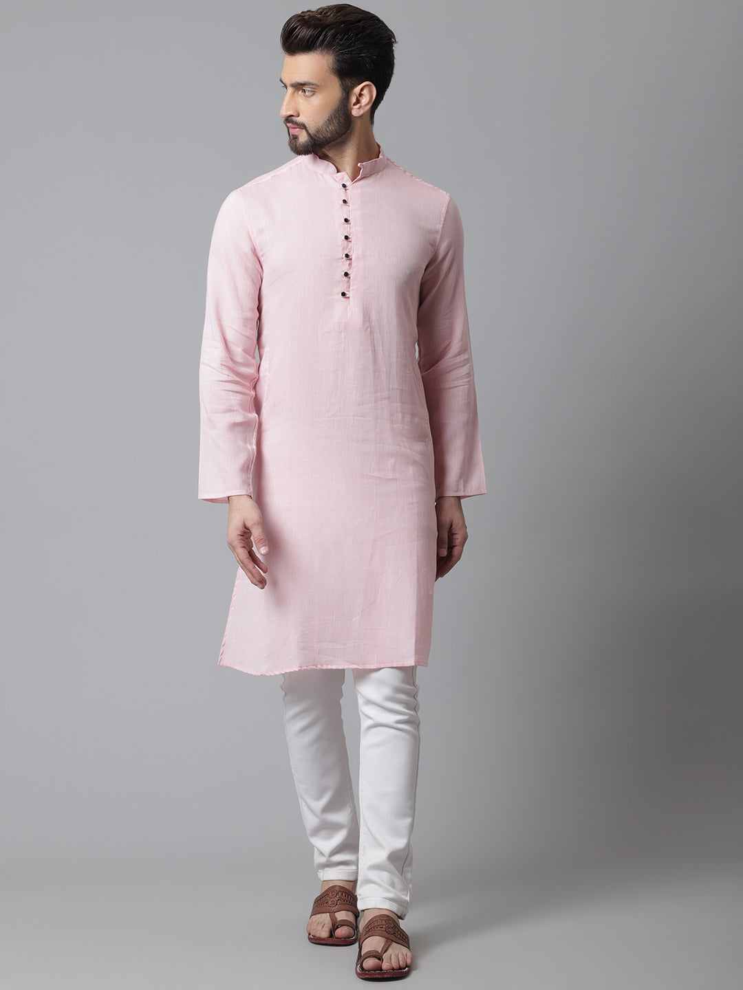 Even Apparels Pink Pure Cotton Kurta With Band Collar - Distacart