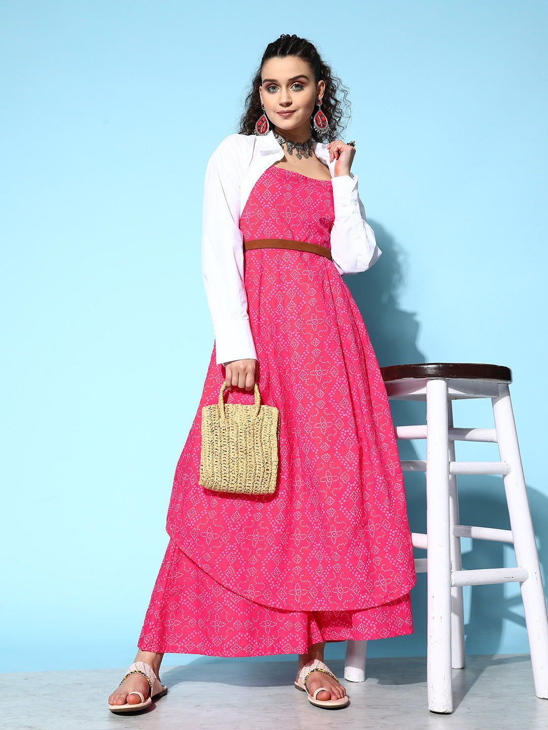 InWeave Women's Pink Bandhani Strappy Kurta Set - Distacart