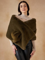 Thumbnail for InWeave Women's Mehandi Green Long Faux Fur Cape - Distacart
