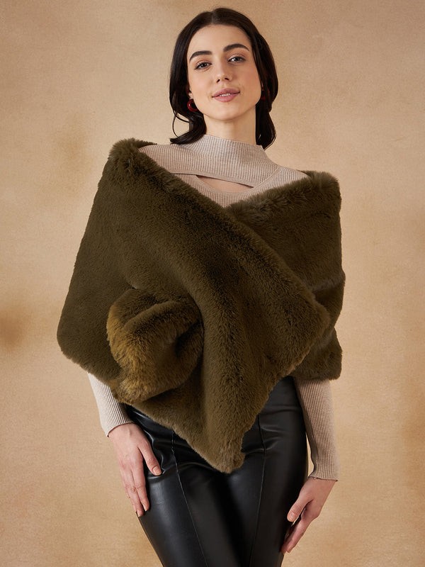 InWeave Women's Mehandi Green Long Faux Fur Cape - Distacart