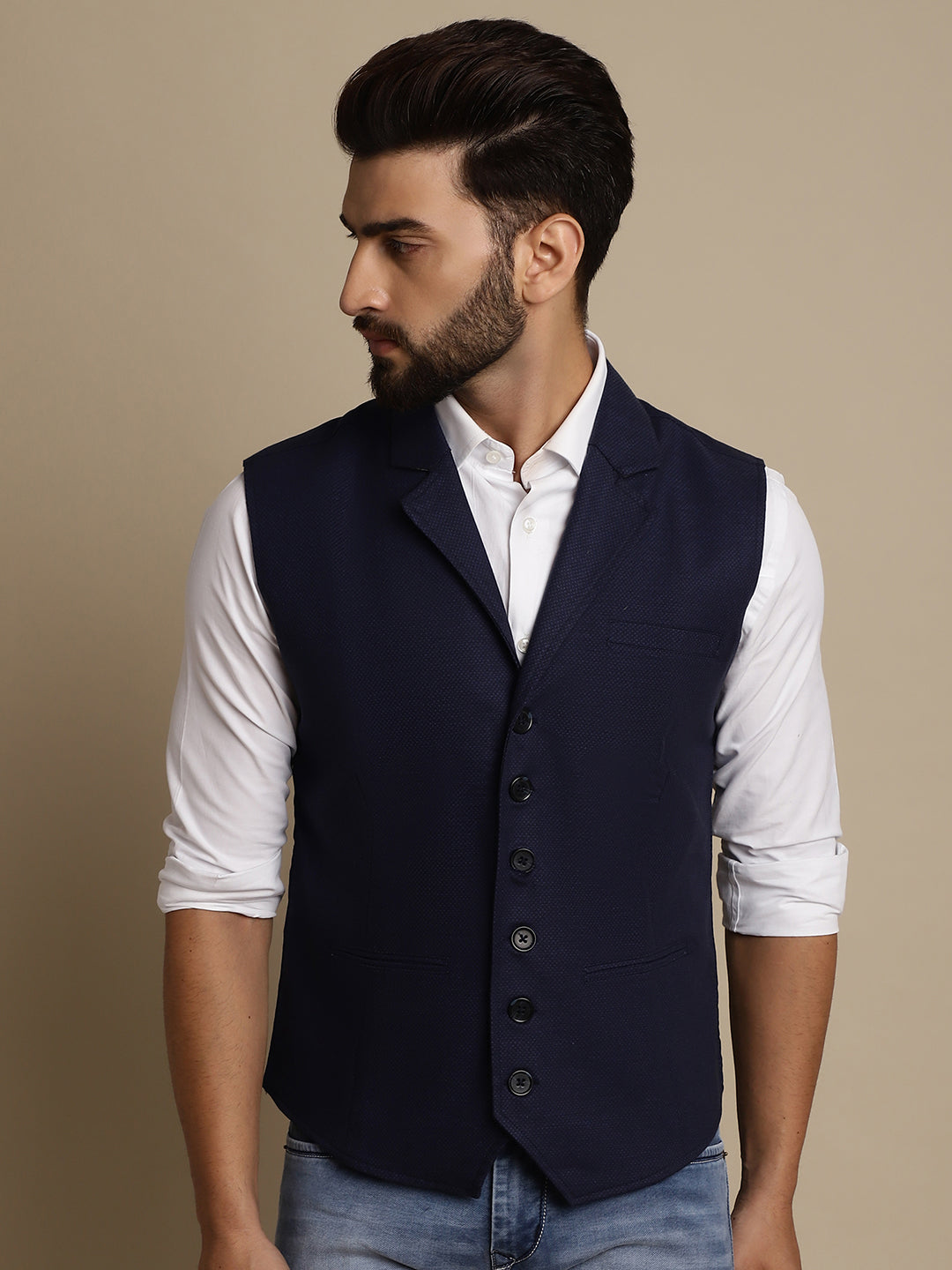 Even Apparels Men's Blue Waistcoat with Notched Lapel - Distacart