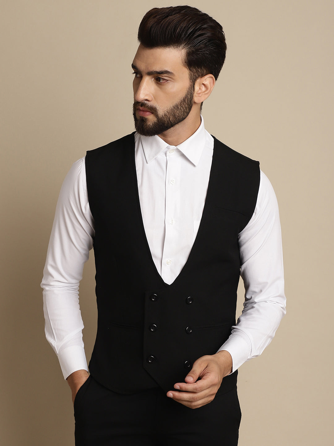 Even Apparels Men's Black Double Breast Waistcoat - Distacart