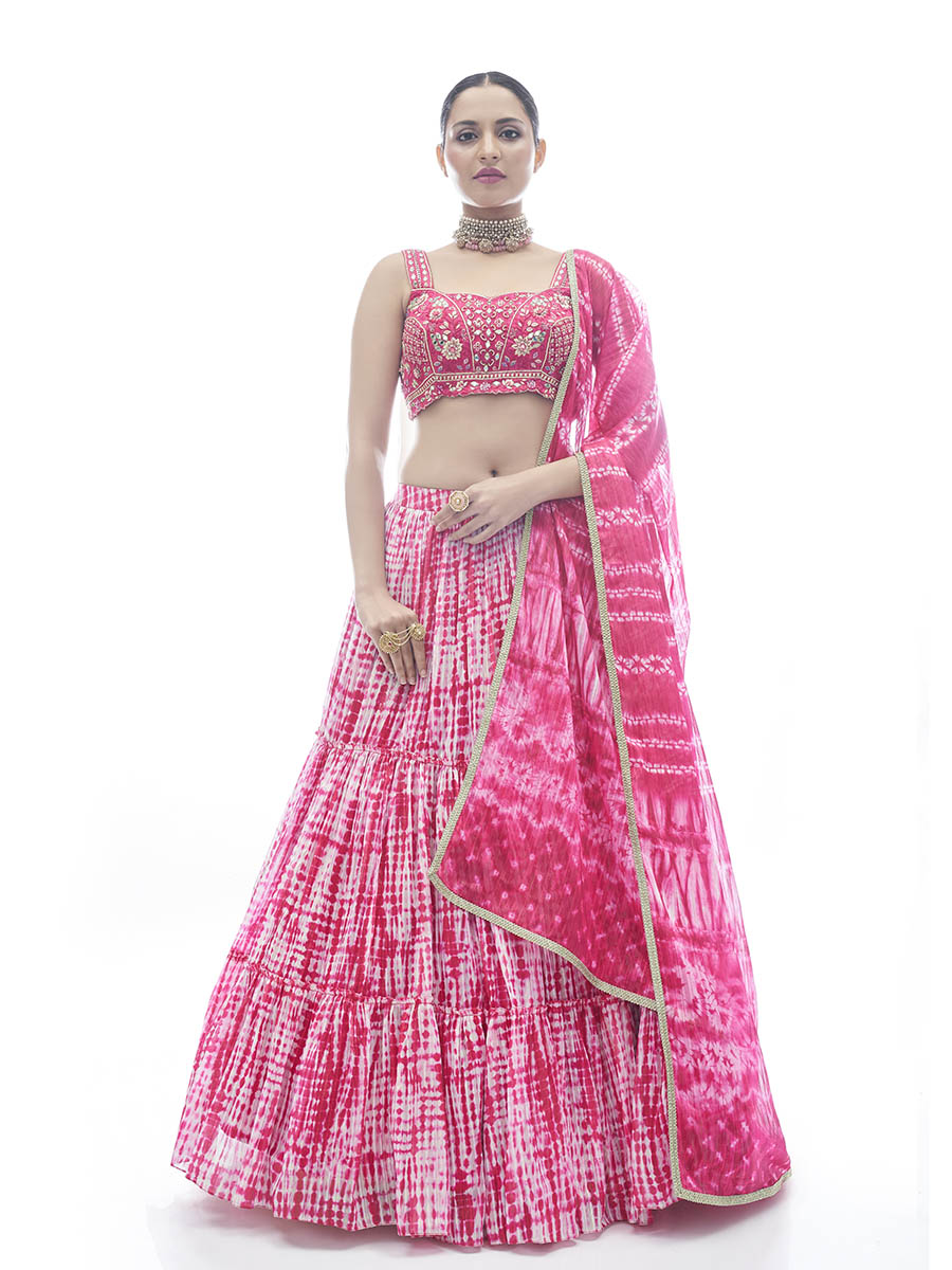 Myra Pink Jaquard Embroidered Designer Lehenga - Distacart