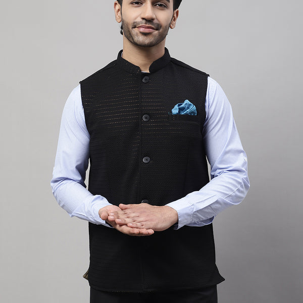 Even Apparels Men's Black Nehru Jacket With Welt Pockets - Distacart