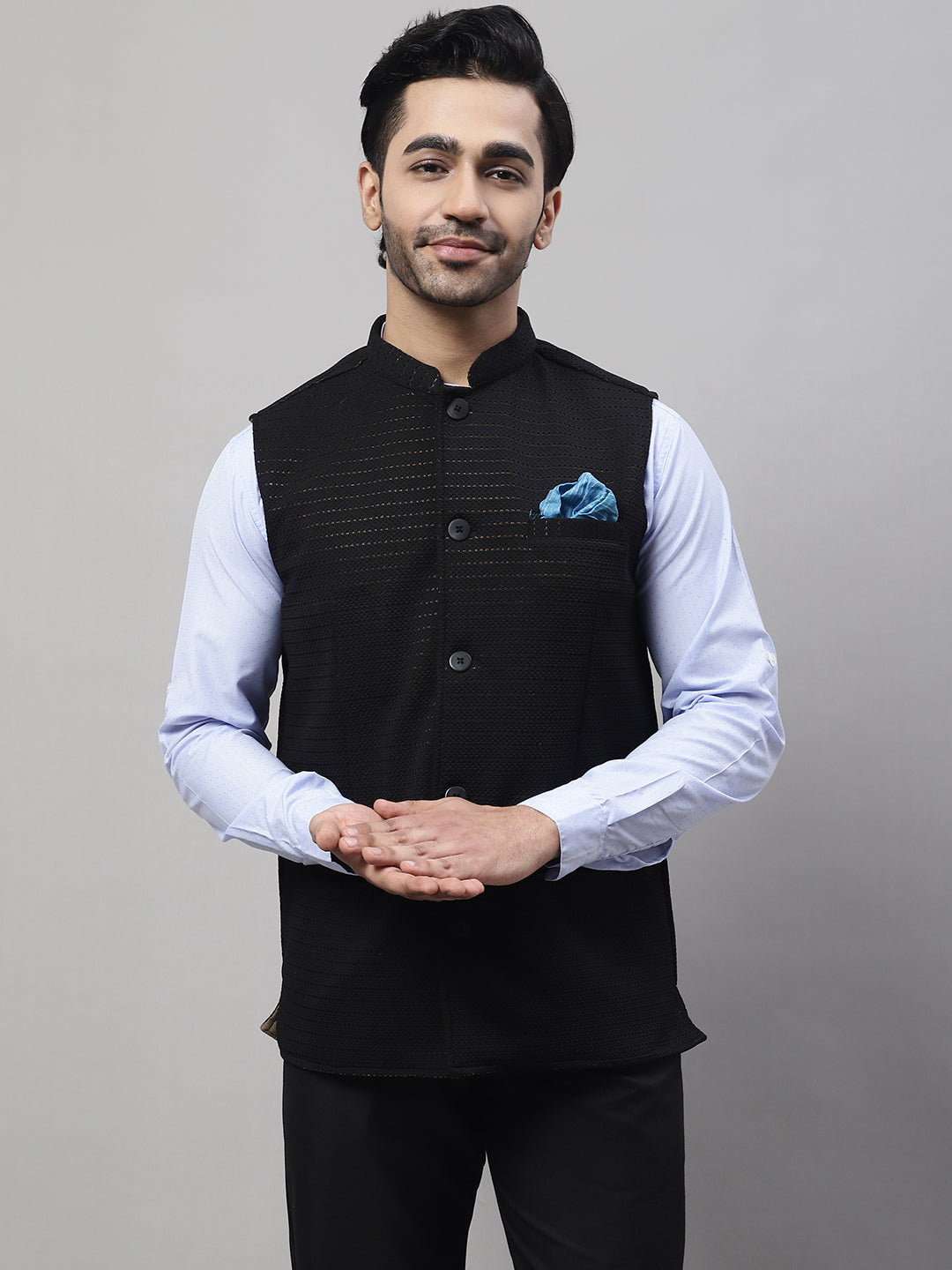 Even Apparels Men's Black Nehru Jacket With Welt Pockets - Distacart