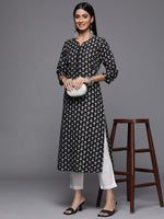 Thumbnail for Varanga Black Printed Kurta With Hand Work Detailings - Distacart