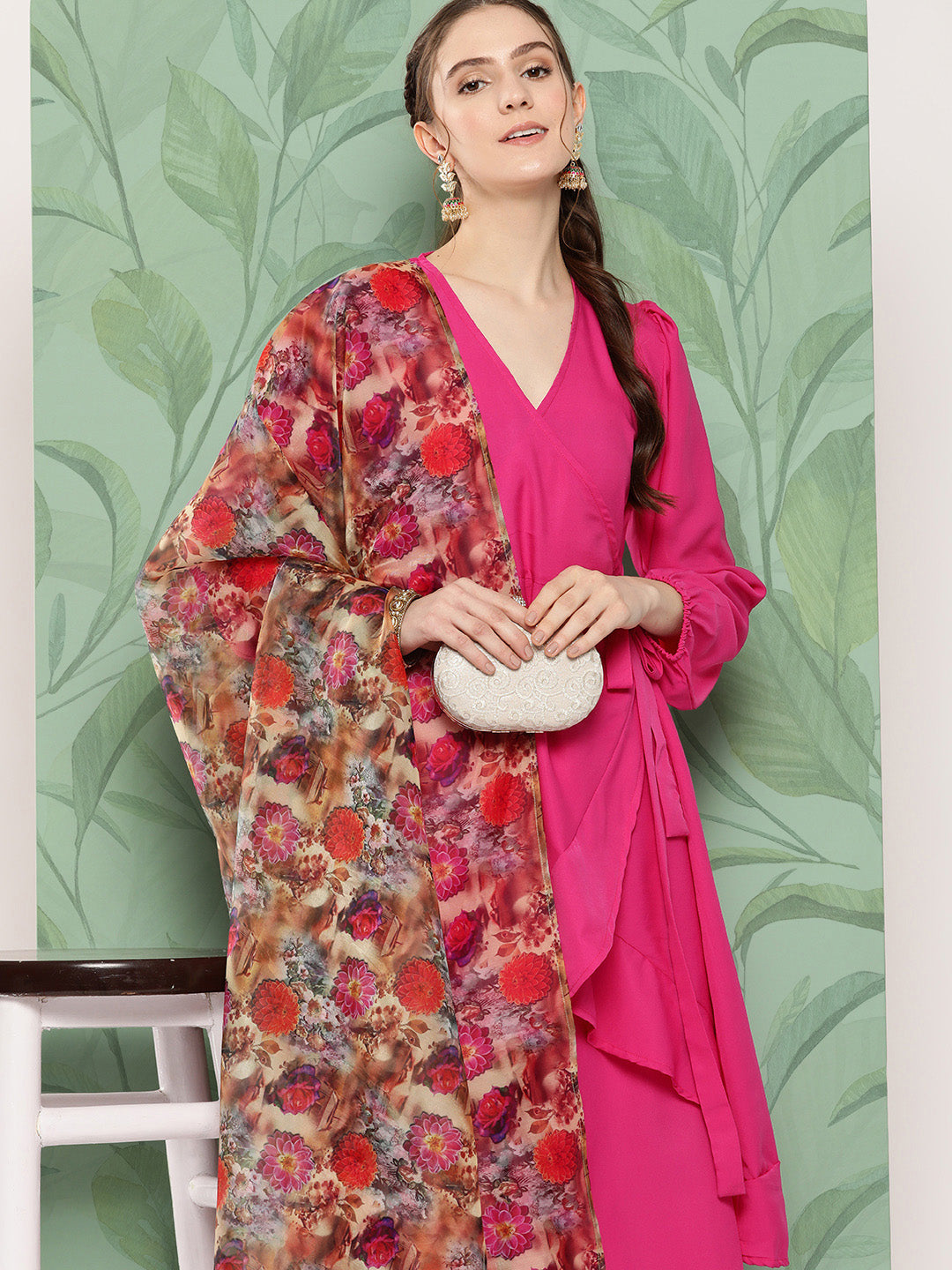 InWeave Women's Magenta Tie Up Kurta Set W Camel Brown Or Dupatta - Distacart