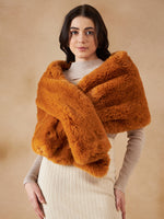Thumbnail for InWeave Women's Carrot Orange Long Faux Fur Cape - Distacart