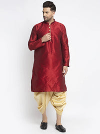 Thumbnail for Kalyum Men's Maroon Solid Kurta with Gold Dhoti Pant - Distacart