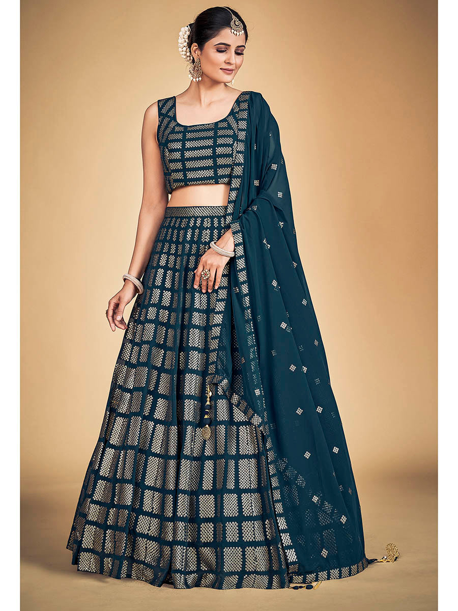 Myra Teal Blue Georgette Real Georgette Lehenga Choli - Distacart