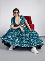 Thumbnail for House of Panchhi Teal Net Sequins, Mirror And Thread Embroidery Lehenga Choli & Dupatta - Distacart