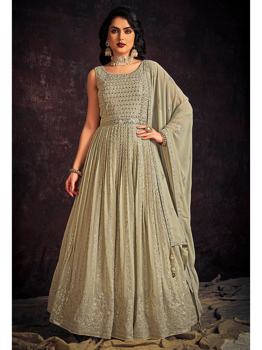 Myra Pista Real Georgette Designer Gown Style Suit - Distacart