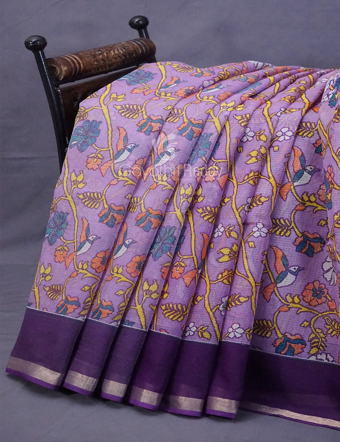Lavendar & Blue Combo Bird Design Pure Kota Cotton Saree By Gayathri Reddy Designer Studio - Distacart