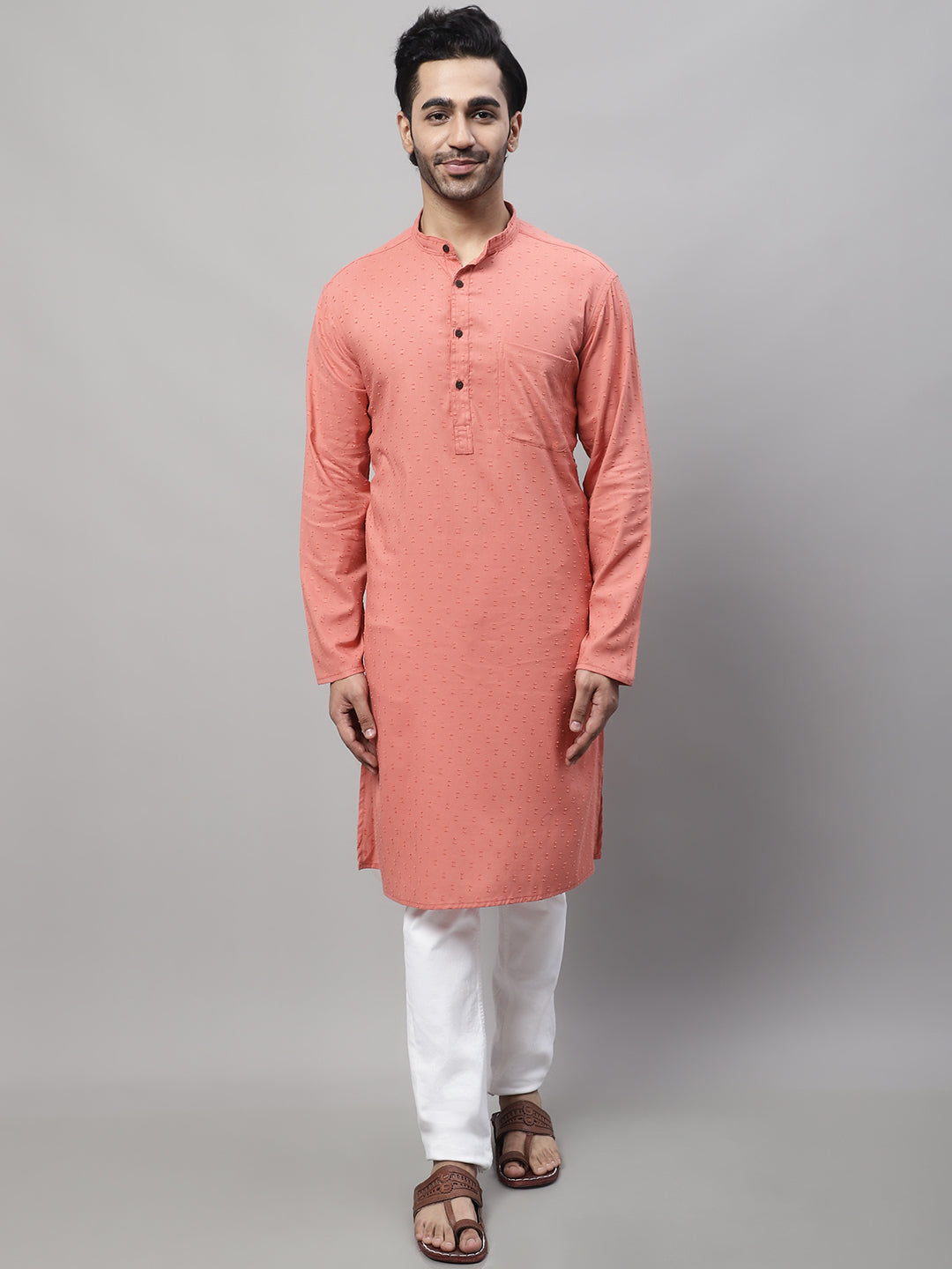 Even Apparels Maroon Pure Cotton Kurta With Band Collar - Distacart