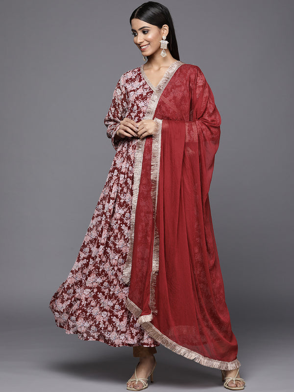 Varanga Angrakha Style Georgette Printed Anarkali Kurta Paired With Chiffon Dupatta - Distacart