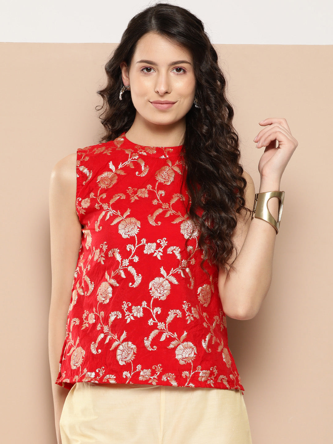 InWeave Women's Red Brocade Halter Top - Distacart