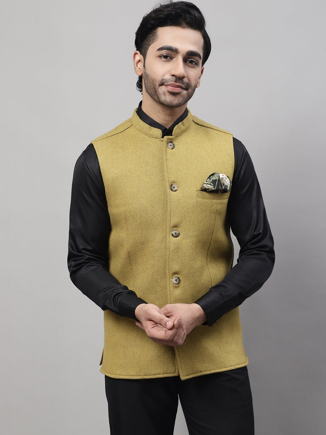 Even Apparels Men's Mustard Pure Wool Nehru Jacket - Distacart