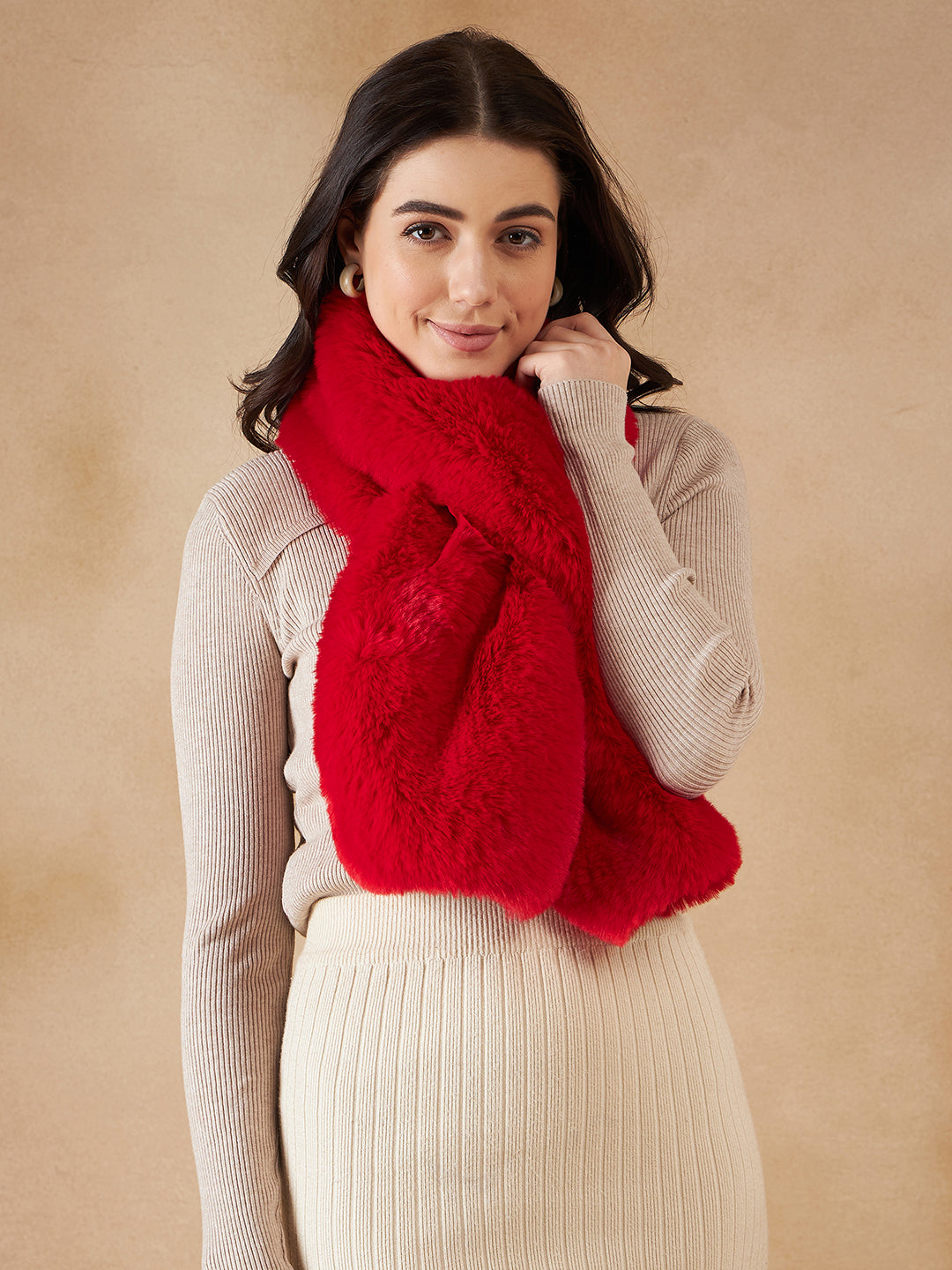 InWeave Women's Cherry Red Faux Fur Neck Warmer - Distacart