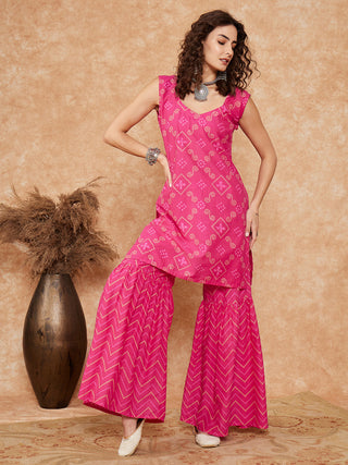 InWeave Women's Fuchsia S Print Sweetheart Neckline Kurta Palazzo Set - Distacart