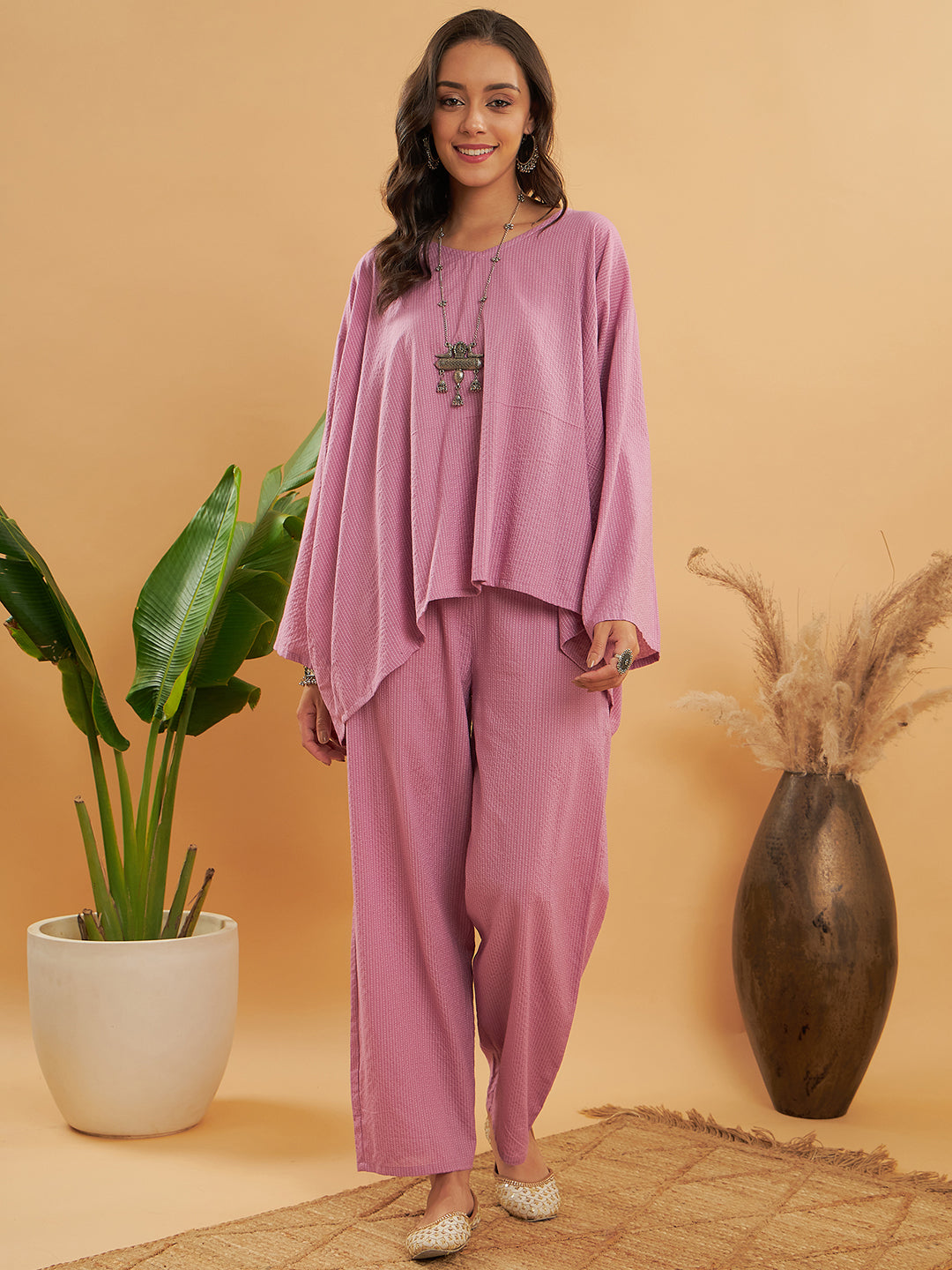 InWeave Women's Mauve Kantha Boho Full Sleeve Coord Set - Distacart
