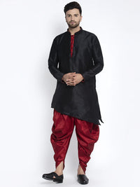 Thumbnail for Kalyum Men's Black Solid Kurta with Maroon Dhoti Pant - Distacart