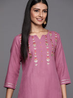 Thumbnail for Varanga Mauve Embroidered Straight Kurta With Round Neck - Distacart