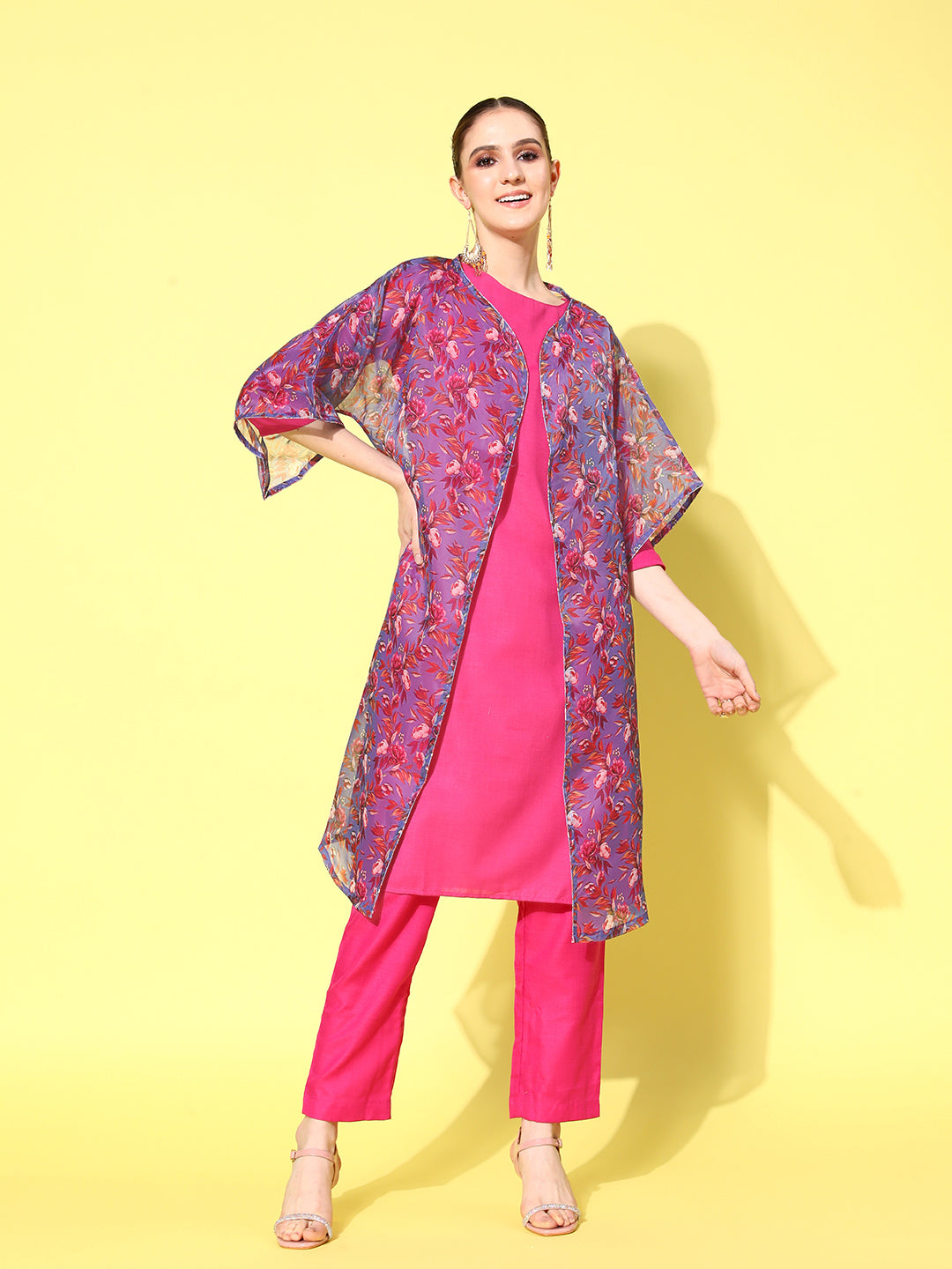 InWeave Women's Purple White Chint Long Organza Cape - Distacart