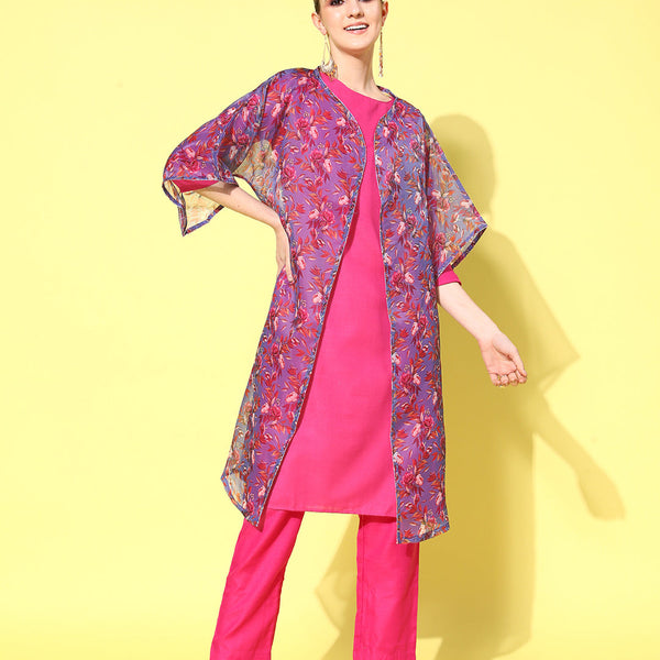 InWeave Women's Purple White Chint Long Organza Cape - Distacart