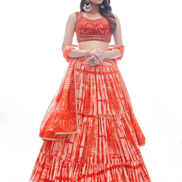 Myra Red Jaquard Embroidered Designer Lehenga - Distacart