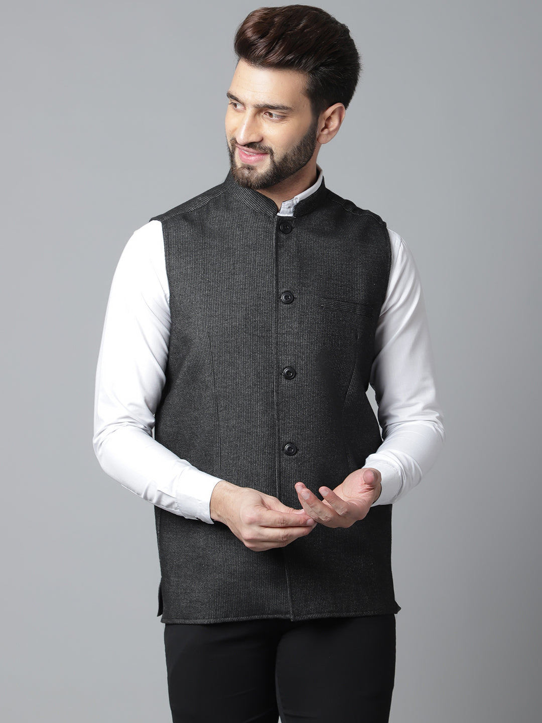 Even Apparels Men's Black Pure Wool Nehru Jacket - Distacart