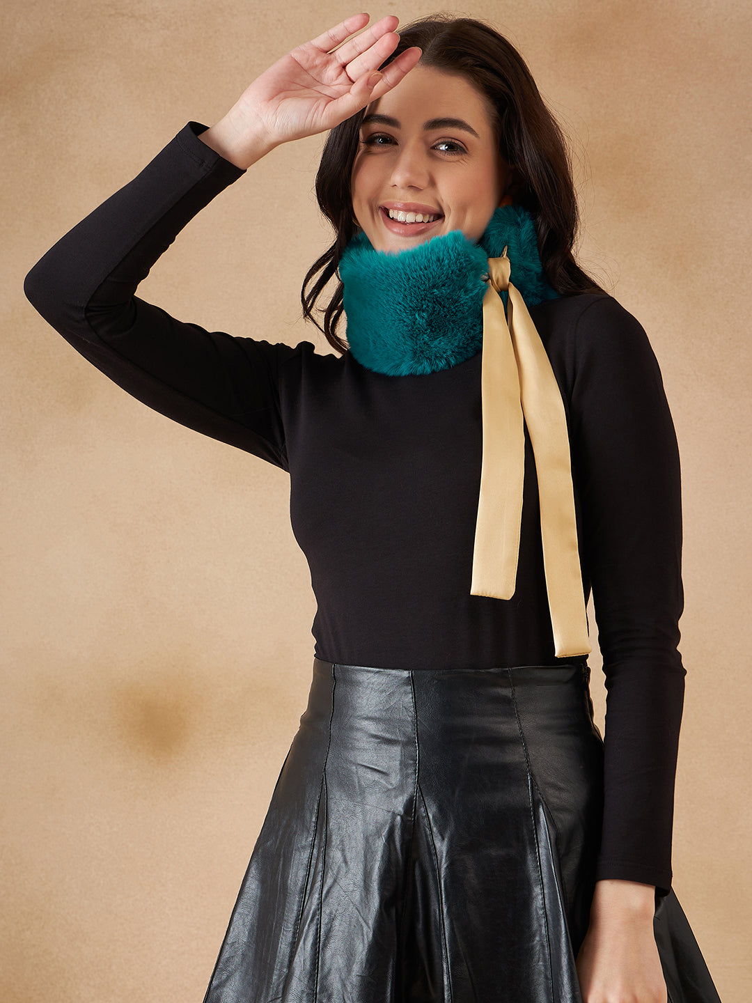 InWeave Women's Cyan Blue Fur Neckpiece - Distacart