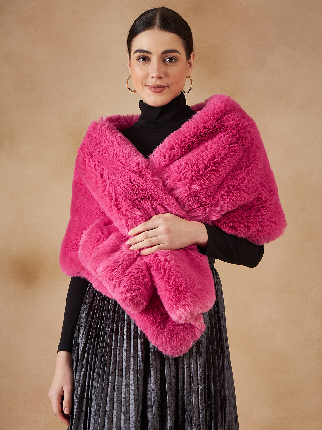 InWeave Women's Light Pink Long Faux Fur Cape - Distacart