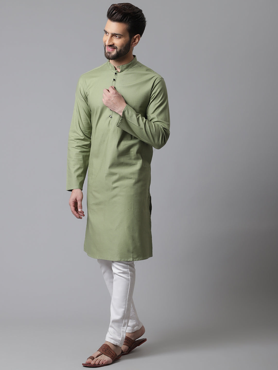 Even Apparels Green Pure Cotton Kurta With Band Collar - Distacart