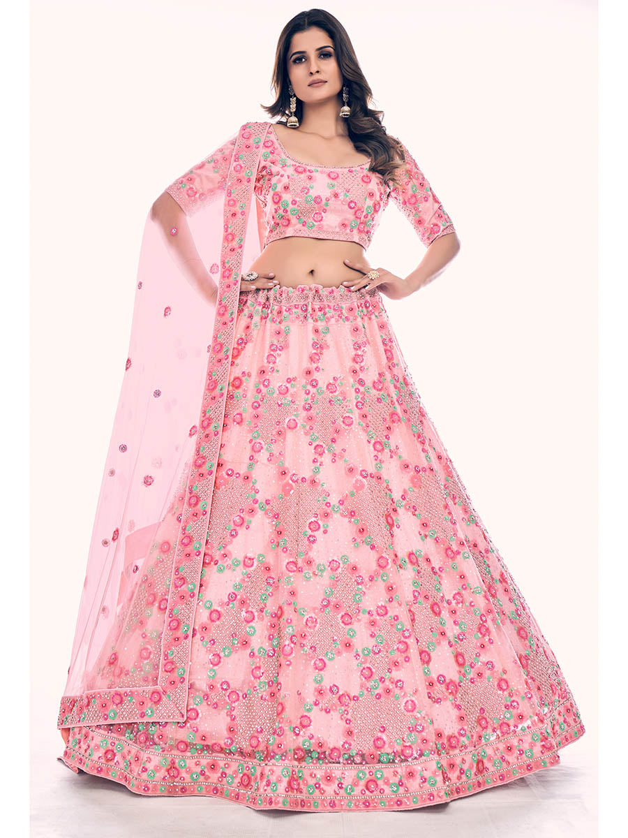 Myra Peach Soft Net Embroidered Designer Lehenga Choli - Distacart