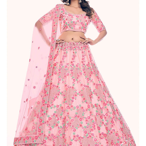 Myra Peach Soft Net Embroidered Designer Lehenga Choli - Distacart