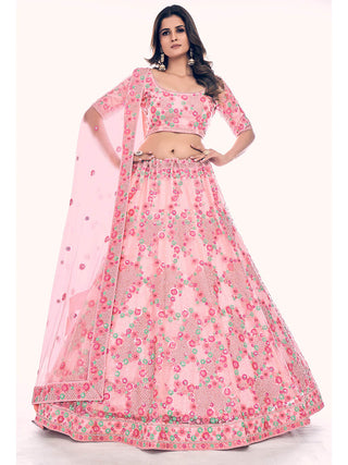 Myra Peach Soft Net Embroidered Designer Lehenga Choli - Distacart