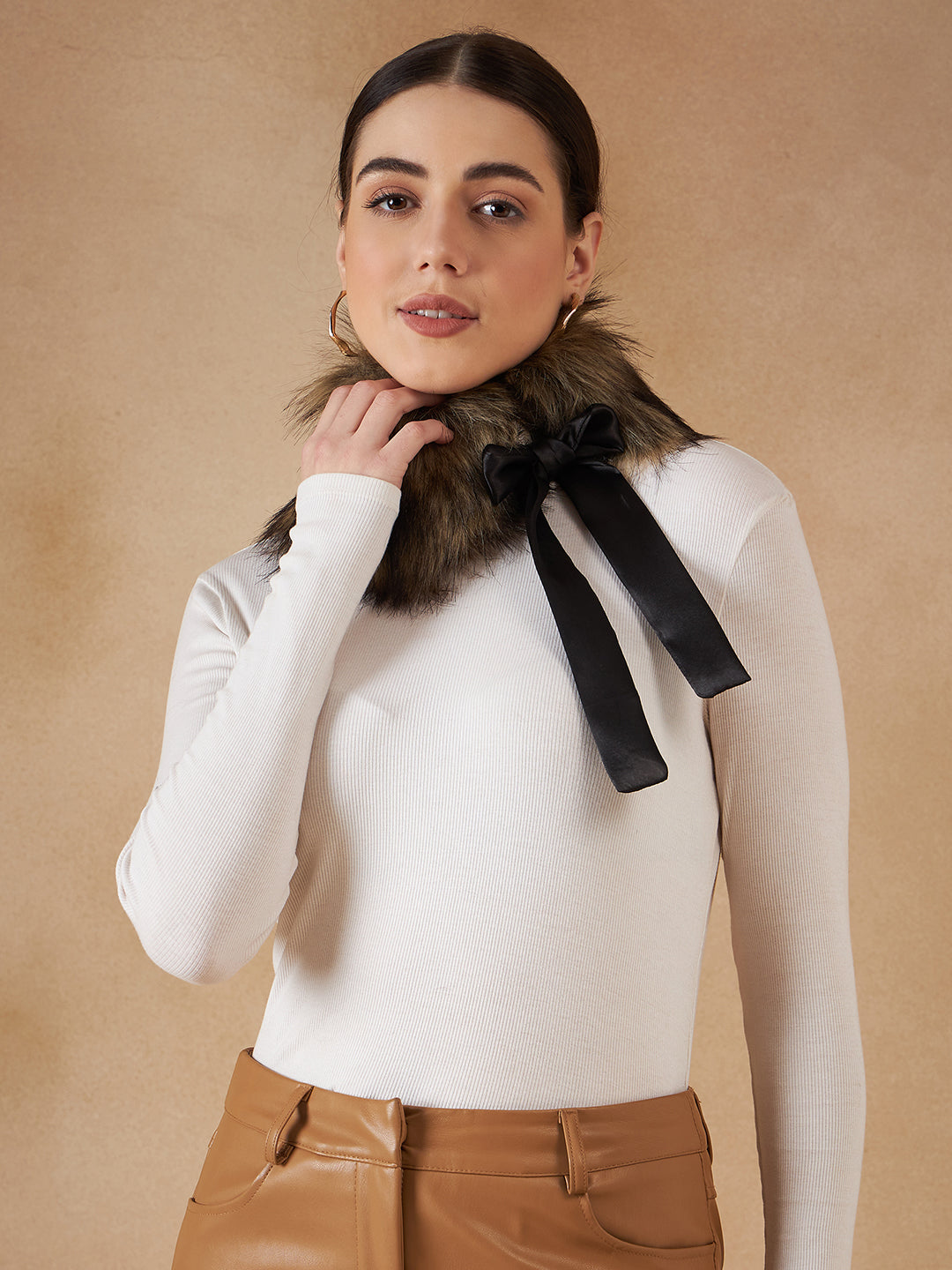 InWeave Women's Beige Print Fur Neckpiece - Distacart