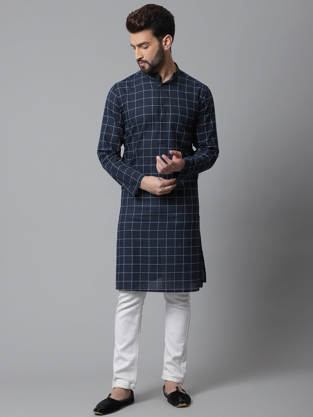 Even Apparels Blue Solid Kurta With Band Collar - Distacart