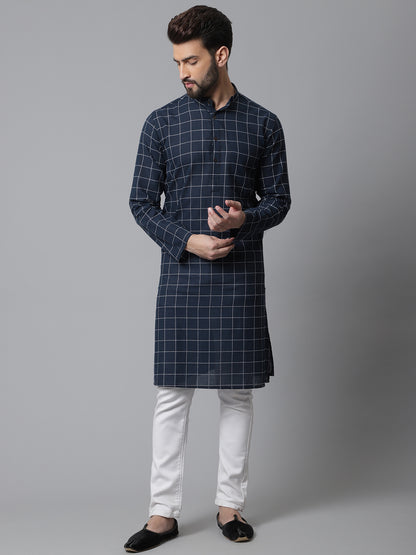 Even Apparels Blue Solid Kurta With Band Collar - Distacart