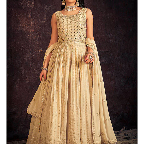 Myra Cream Real Georgette Designer Gown Style Suit - Distacart