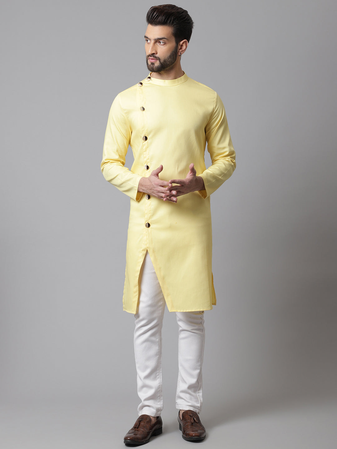Even Apparels Yellow Sherwani Kurta With Asymetrical Cut - Distacart