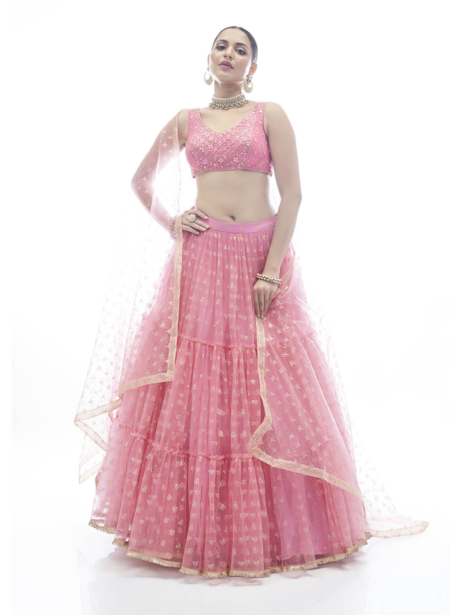 Myra Baby Pink Art Silk Designer Lehenga - Distacart