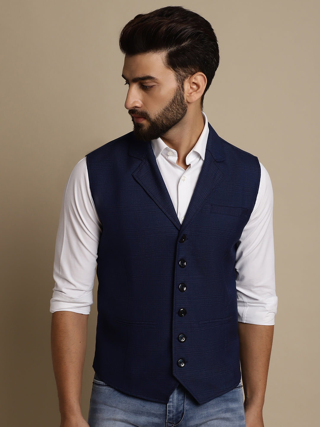 Even Apparels Men's Blue Waistcoat with Notched Lapel - Distacart