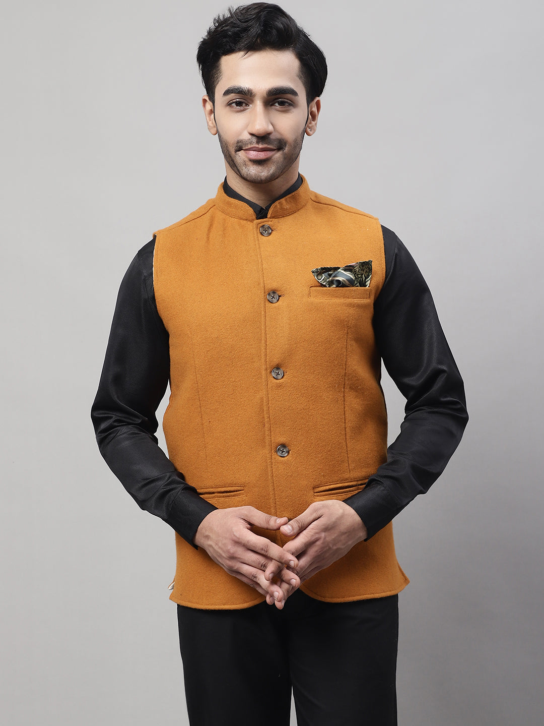 Even Apparels Men's Orange Pure Wool Nehru Jacket - Distacart