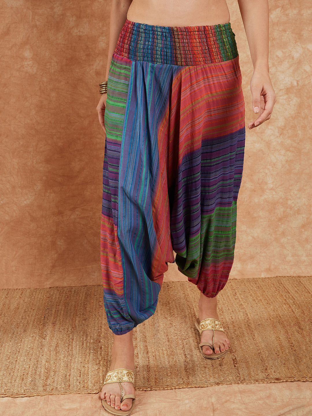 InWeave Women's Blue Multi Colour Harem Pant - Distacart
