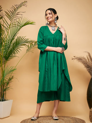 InWeave Women's Forest Green Flared Kurta Palazzo Set - Distacart